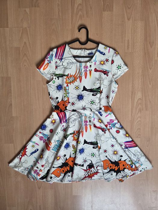 Sukienka M/L wymiary! pop art retro vintage polska krótki rękaw komiks