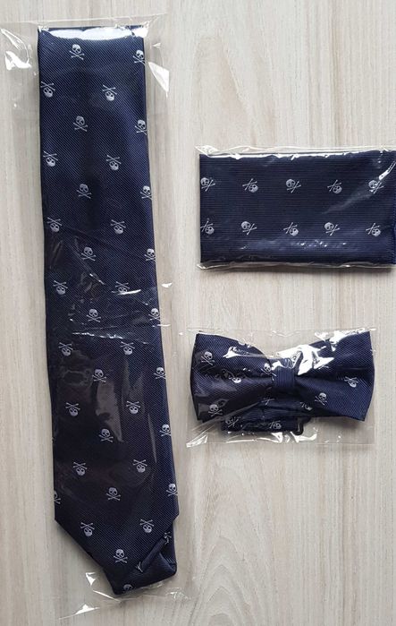 Krawat + muszka + poszetka we wzór czaszki