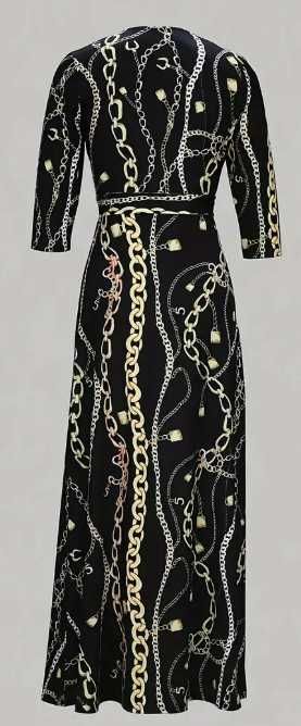 Vestido com padrão de ondas, decote transpassado