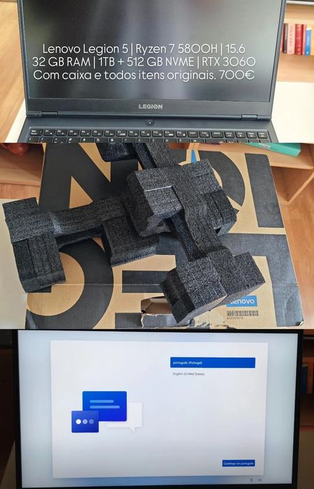 Lenovo com caixa e todos os itens