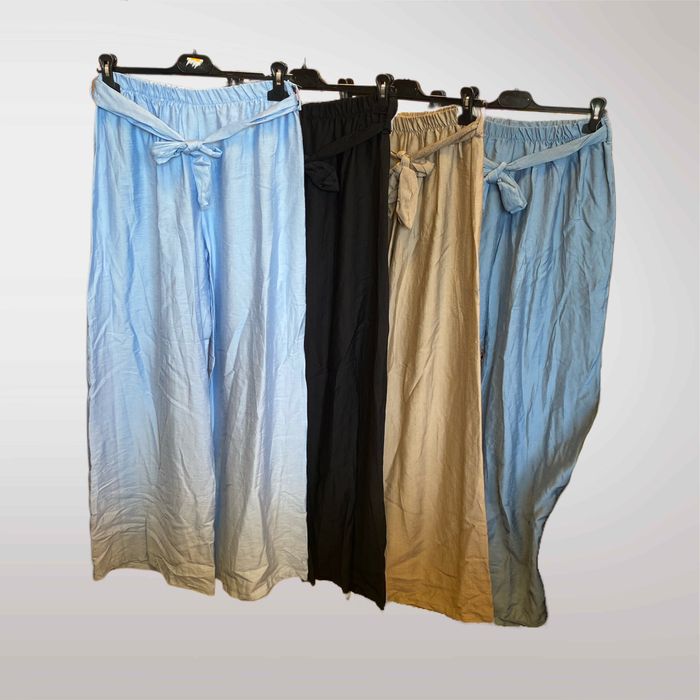 Spodnie Damskie Szerokie Wiązany Pasek Beżowy