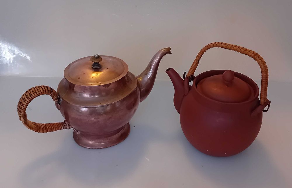 Czajnik gliniany + Imbryk miedziany: zestaw vintage