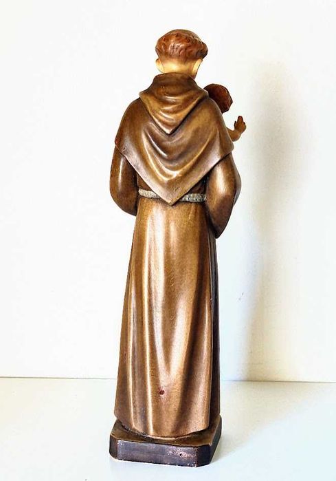 Estatueta religiosa antiga de Santo António em madeira