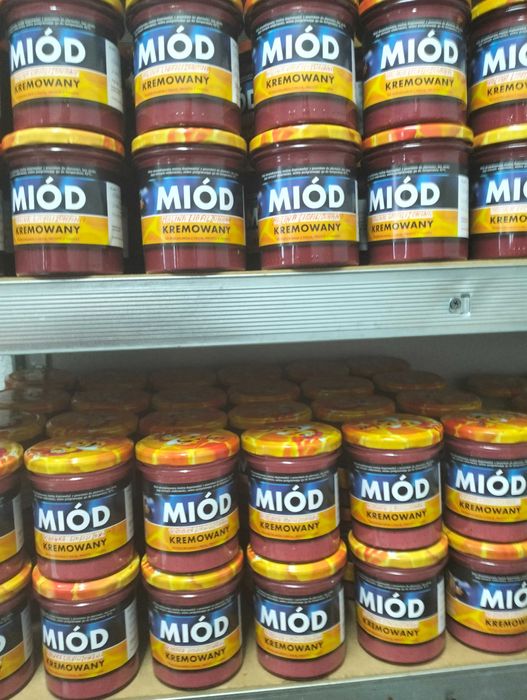 Miód kremowany malinowy, borówkowy malina borówka liofilizowana 450 g.