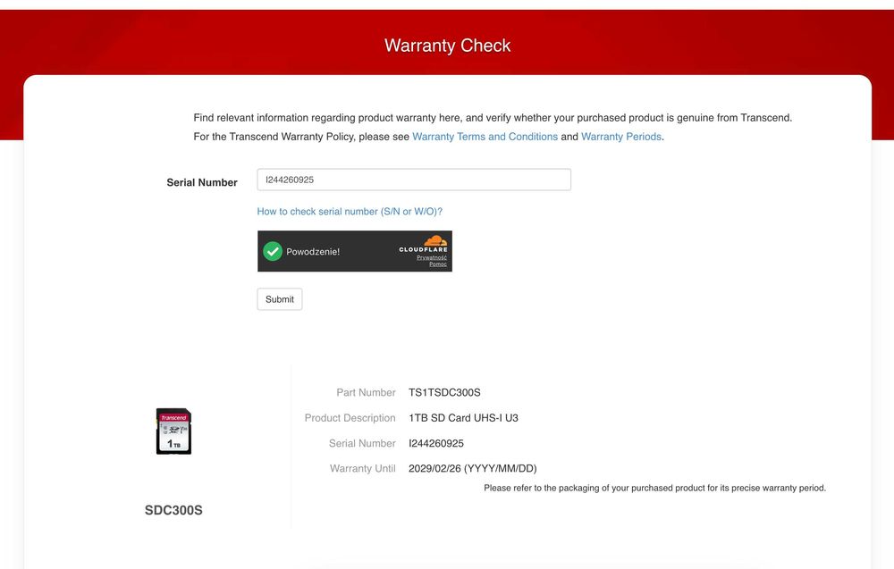 Karta Transcend SD UHS-I 300S - 1TB - NOWA