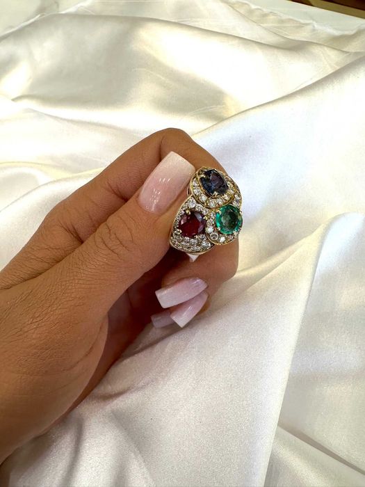 Pierścionek rubin szafir szmaragd diamenty 1.00 CT