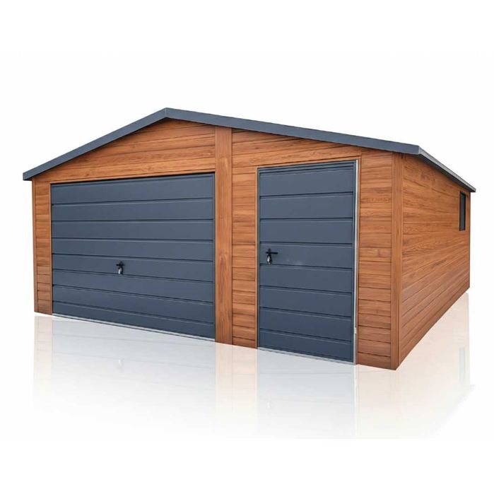 Garaż Blaszany 5x6 Drewnopodobny Złoty Dąb Grafit  + Drzwi PRODUCENT