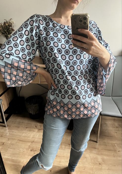 Nowa bluzka zwiewna z geometrycznym wzorem grey wolf
