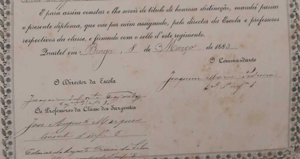 Diploma Regimento D Infantaria nº 8 (1883)