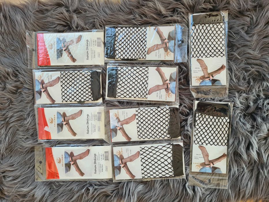 XA67 Zestaw skarpetki damskie kabaretki czarne kratka siateczka 10 par