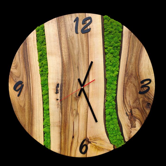 ZEGAR drewniany ścienny 70cm z mchem chrobotkiem prezent na pożegnanie