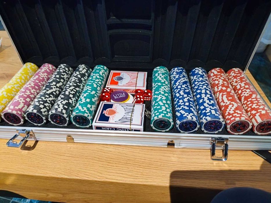 Zestaw do pokera 500 żetonów walizka karty premium 2 talie kostki NOWY SOLIDNY!