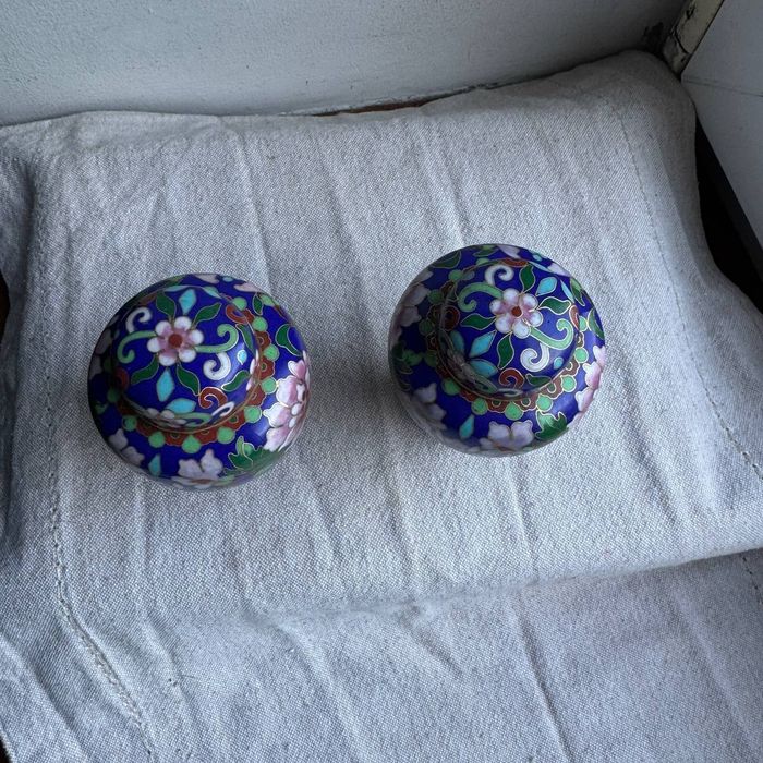 Wazoniki Cloisonne Mosiądz Emalia Vintage Ręcznie robione