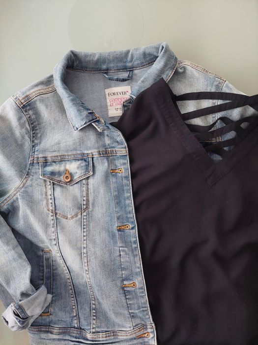 Kurtka jeansowa damska PINK +gratis czarna bluzka M. Gotowy  zestaw!