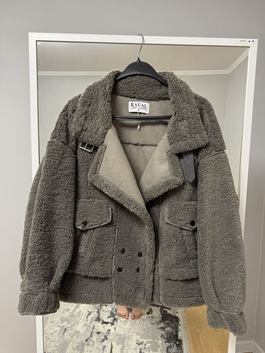 Сіра коротка шуба-куртка тедді M Raval бомбер