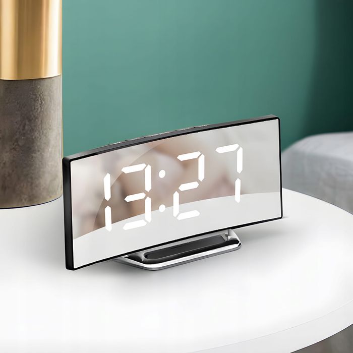 Zegar Elektroniczny z Budzikiem i Termometrem Mirror CLK-03 Biały