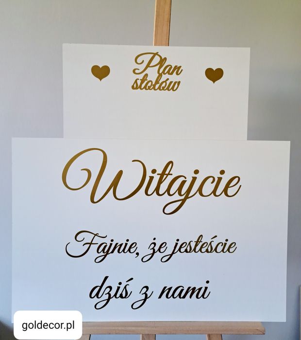 Tablica Plan stołów Tablica powitalna Witajcie złoty napis wesele ślub
