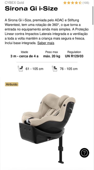 Cybex Sirona Gi i-Size – Como Nova – Menos de 1 Ano
