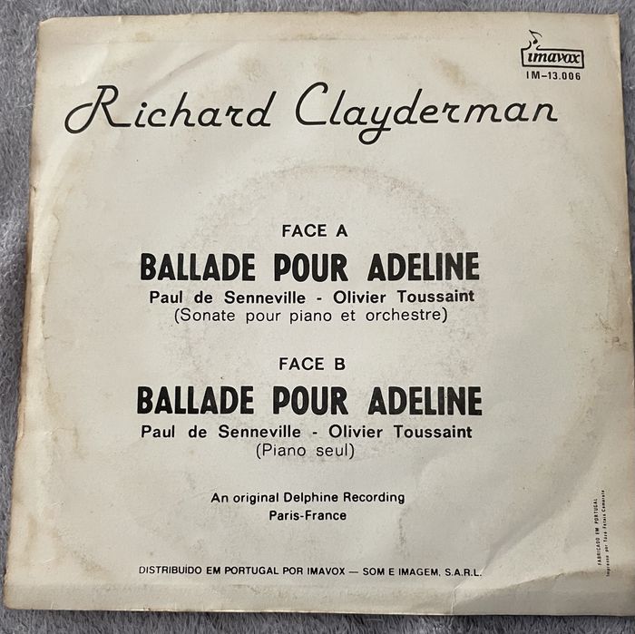 Vinil Richard Clayderman 45 rpm Ballade pour Adeline