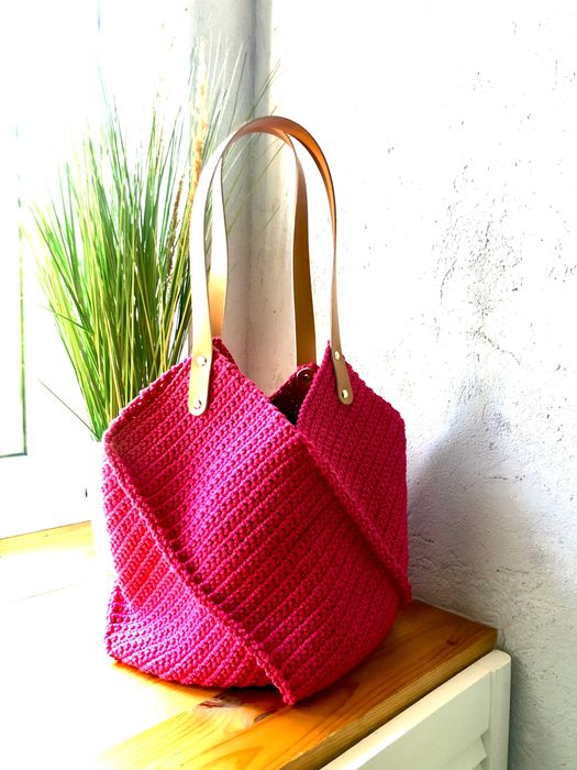 Wakacyjna TOREBKA SHOPPERKA ze sznurka + dodatki skóra