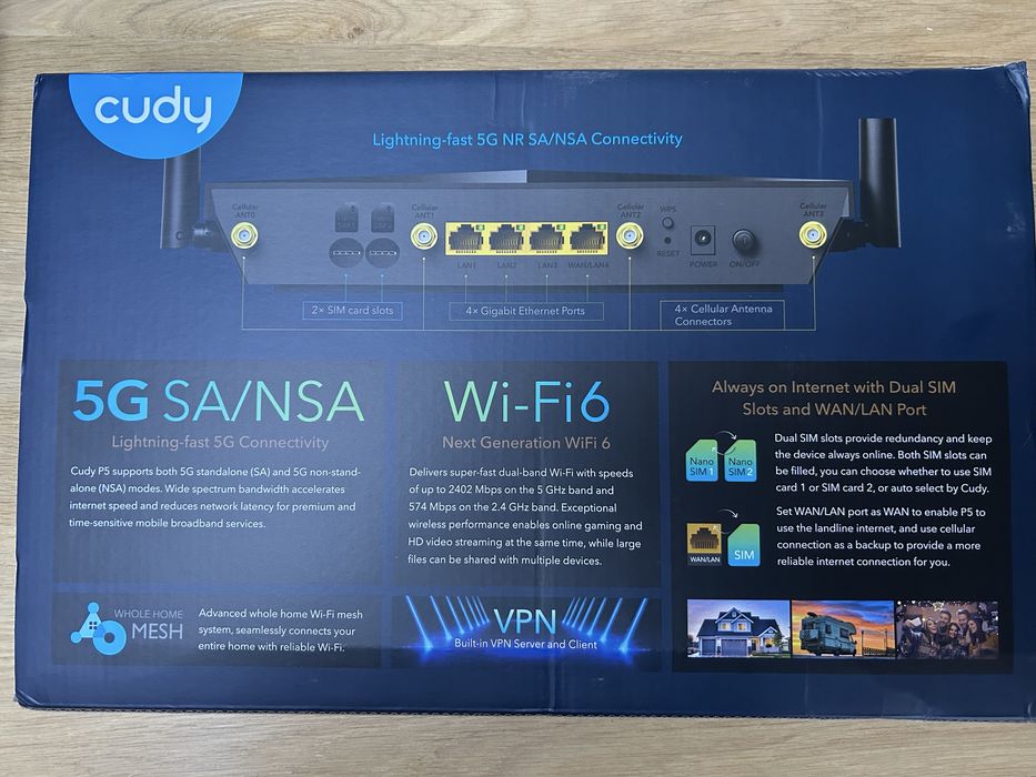 Cudy 5G Router Dual Sim P5 Wi-Fi 6 modem komplet, stan bdb
