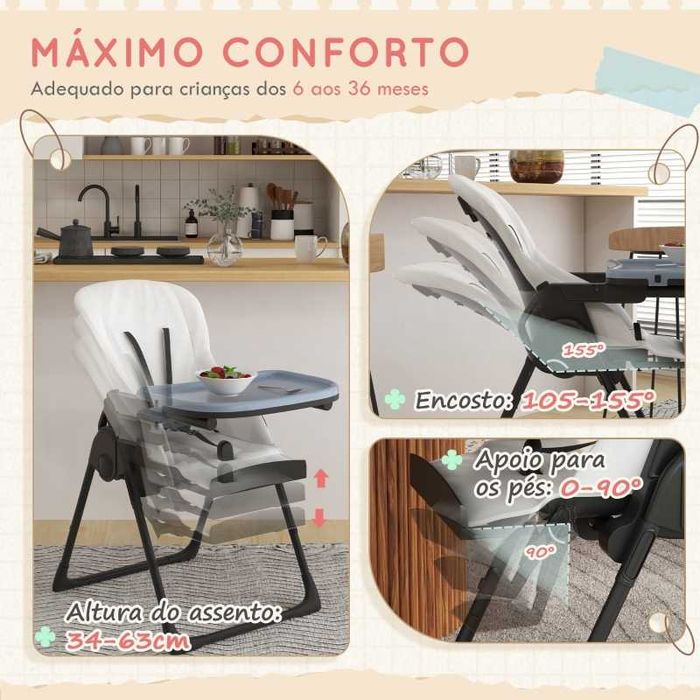 Cadeira de Refeição para Bebé Ajustável e Dobrável