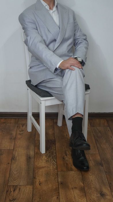 Garnitur Wełniany Alberto Bossi Dwurzędowy Jasnoszary Rozmiar 58