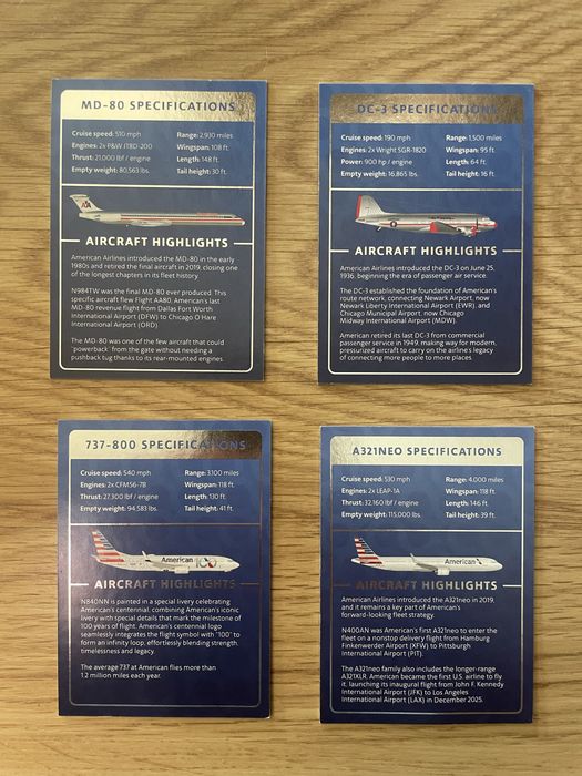 Cartões da Avioẽs da American Airline