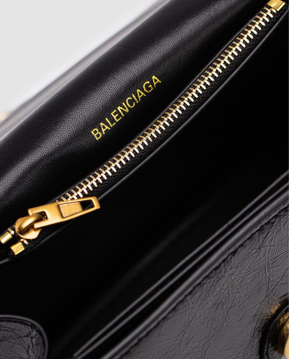 Сумка Баленсіага Balenciaga Crush Medium Chain Bag лакова чорна