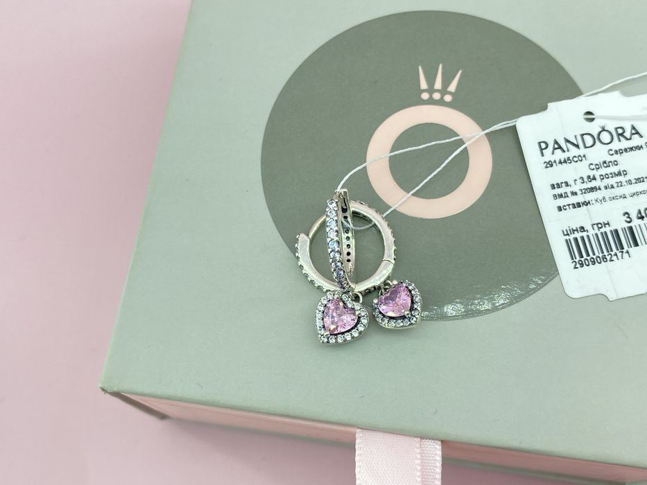Оригінальні срібні сережки Pandora «Сяючі серця» Бірка/пломба