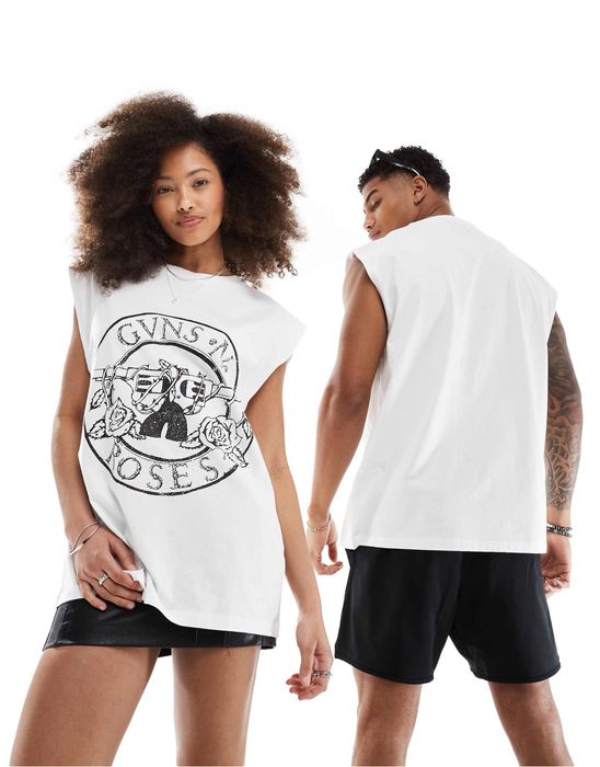 ZARA (M) Unisex oversized vest with Guns N Roses майка чоловіча унісекс біла