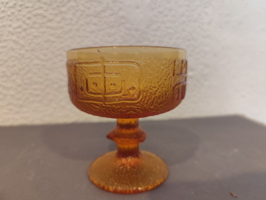 Miodowy bursztynowy pucharek cukiernica vintage retro prl kolorowe szk