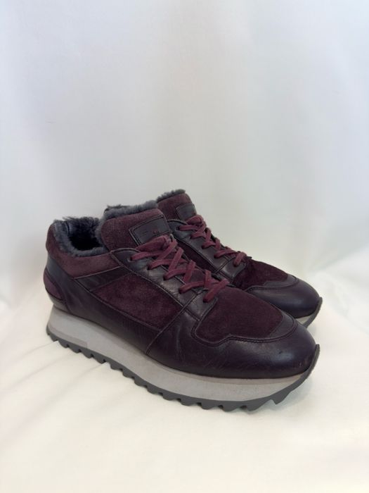 Santoni (Італія) Утеплені шкіряні кросівки на хутрі, р. 39.5-40