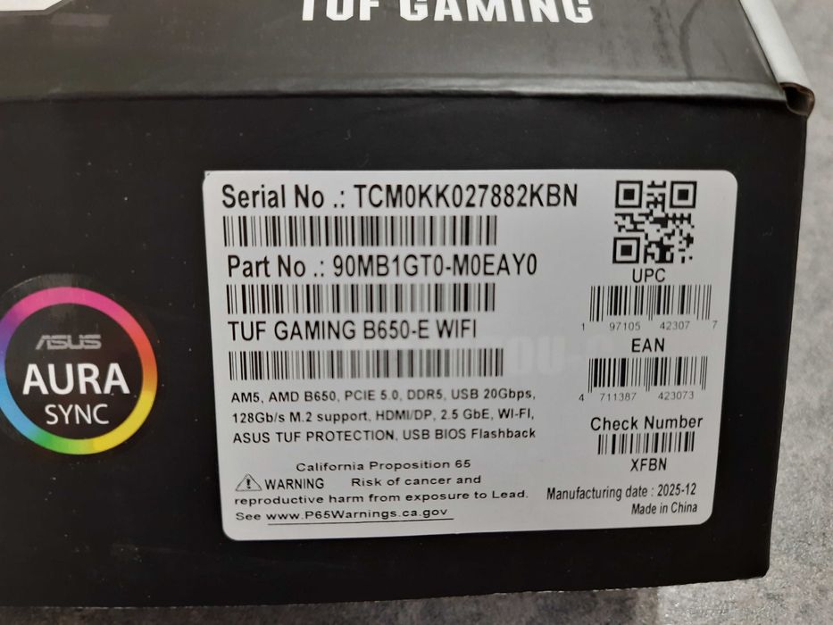 Не вскрывать! МП Asus TUF gaming B650-E WiFi ЦП AMD Ryzen 5 7600