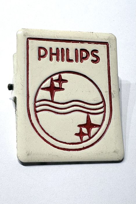 Rara mola / clip para papeis vintage da Philips em metal esmaltado