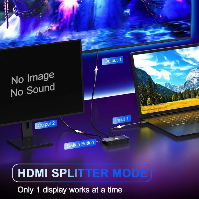 Interruptor HDMI 4K 60Hz, divisor HDMI bidirecional 1 em 2 saídas