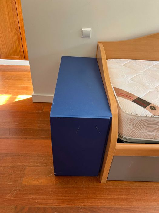 Cama Ninho de Solteiro (2 em 1) + Móvel de Cabeceira Juvenil