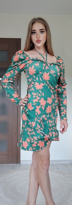 Sukienka zielono-pomarańczowa s