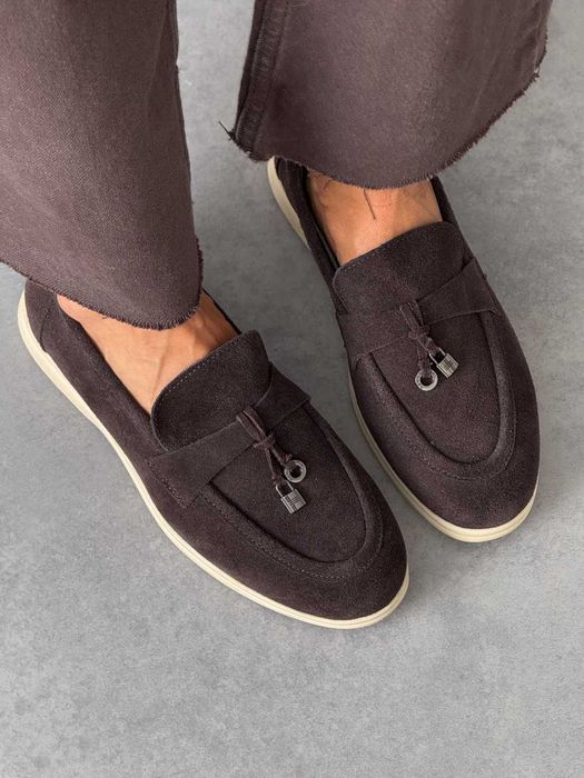 Лофери шоколадні беж чор туфлі натуральна замша, лоферы шоколад 36-40р