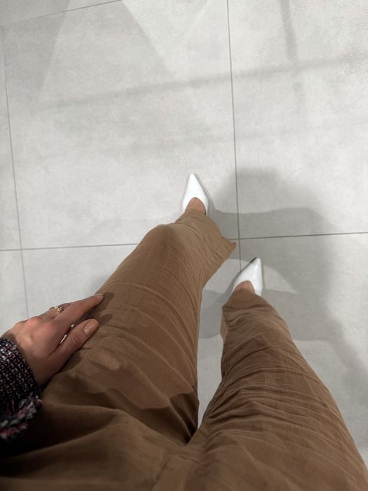 spodnie Linen Whisper lniane 100% len podszewka 100% wiskoza beżowe S