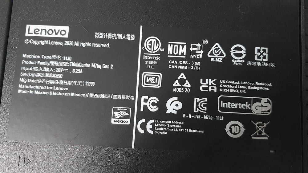 Неттоп Lenovo ThinkCentre M75q Gen 2, Ryzen 5350GE/16GB/256GB/Wi-Fi+BT