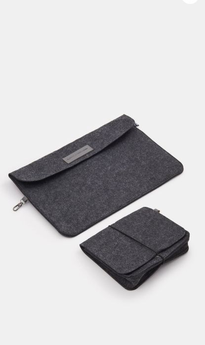 Szare Etui, teczka na notebook, tablet z filcu+ saszetka na akcesoria