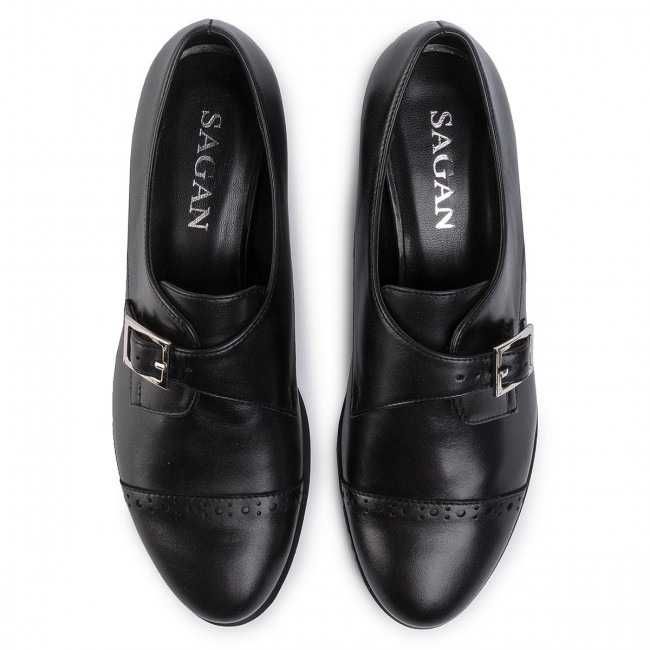 SAGAN Półbuty 3676 NOWE R. 38 Oxfordy Brogsy Czarne Skóra Naturalna