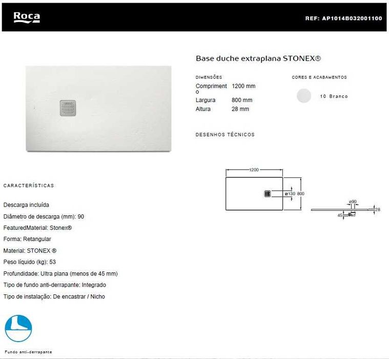 Base duche extraplana e fina STONEX - ROCA 120×80