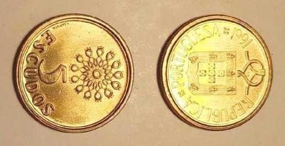 Moedas Portuguesas - 5$ escudos (latão-niquel)