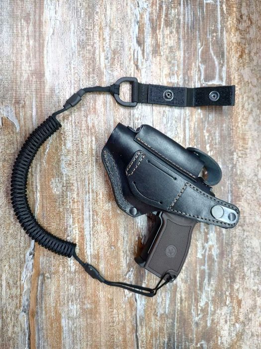 Комплект кобура ПМ та шнур тренчик кожа/шкіра чорна
