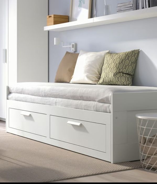 Cama individual / dupla com 2 gav, branco, 80x200 cm
