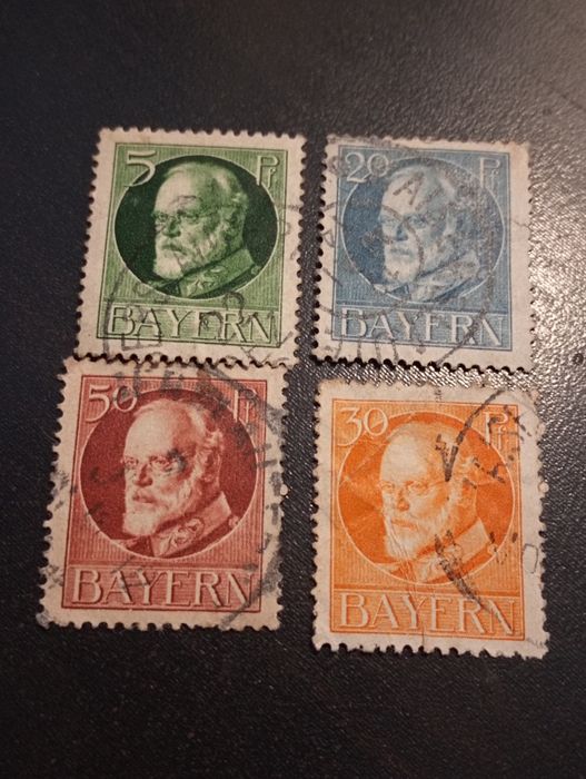 4 selos 5, 20, 30 e 50 Pfennig  1914 Rei Luis III Baviera - Alemanha