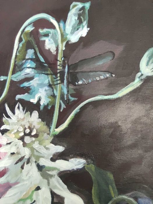 obraz 70x100 duży, bukiet, kwiaty, owady,piksele