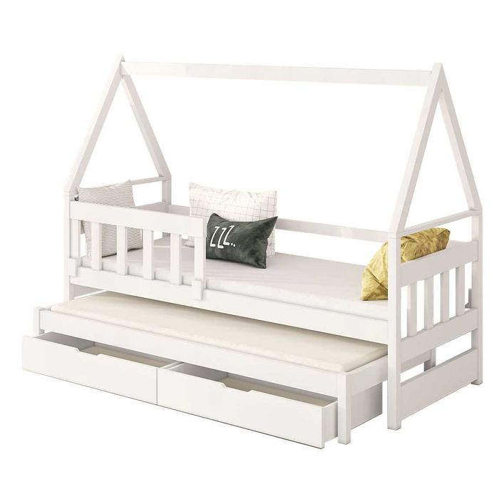 Łóżko Domek 2 osobowe z wysuwanym spaniem, materace 160x75 lub 180x75